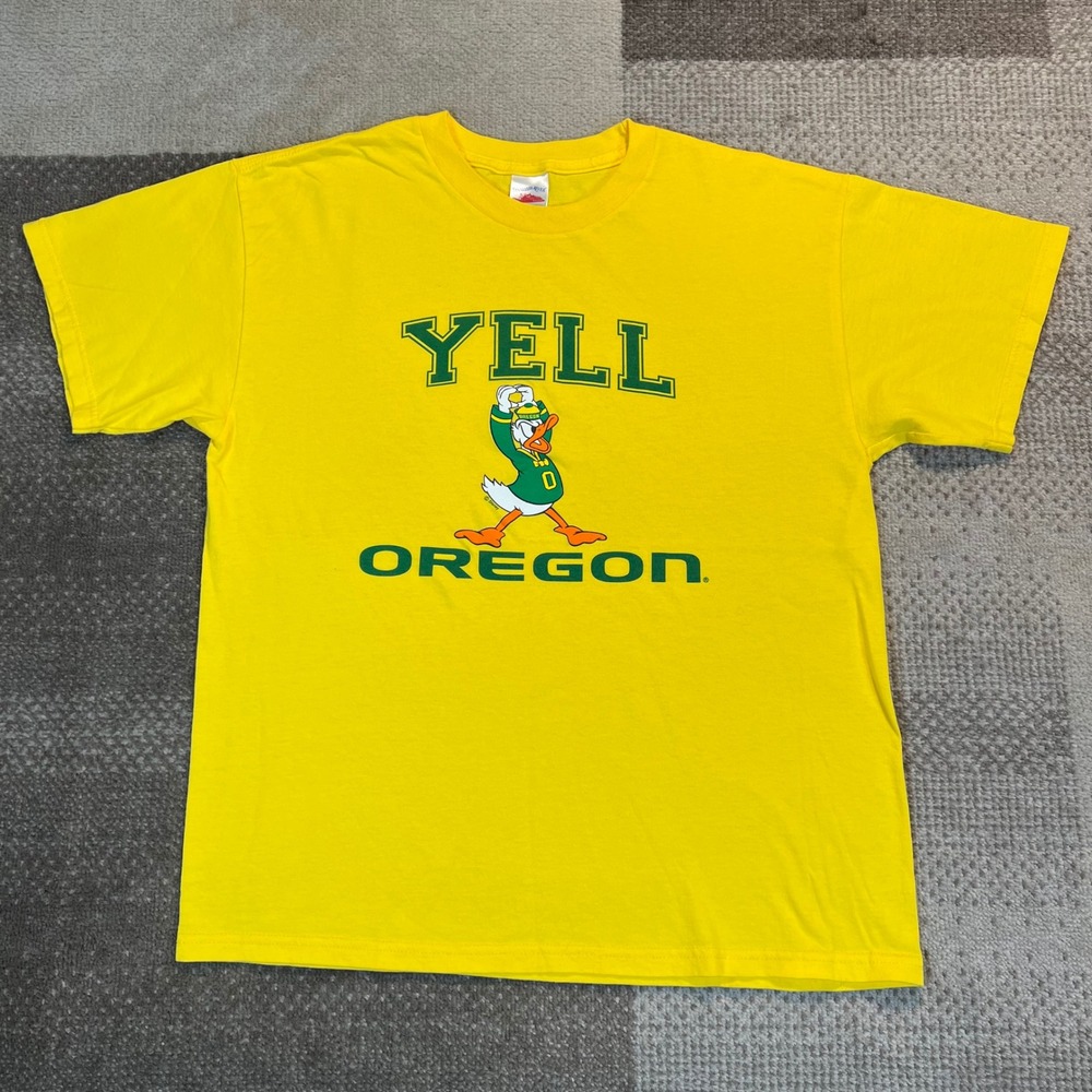 Vintage Tennessee River Oregon Ducks Yell Donald Duck T-Shirt Mens L Yellow NCAA